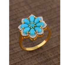 Natural 1.81cts Turquoise & 0.17cts Diamond Ring in 14k Gold