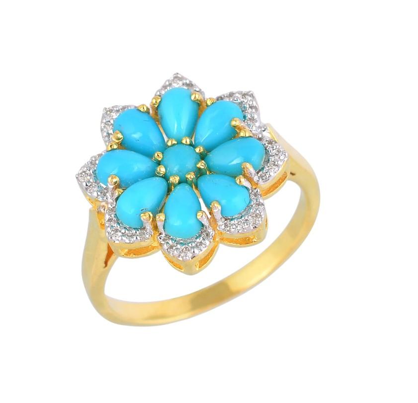 Natural Turquoise & Diamond Ring in 14k gold In New Condition For Sale In jaipur, IN