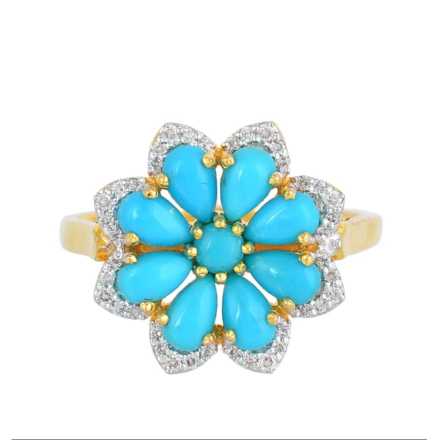 Natural Turquoise & Diamond Ring in 14k gold For Sale 1
