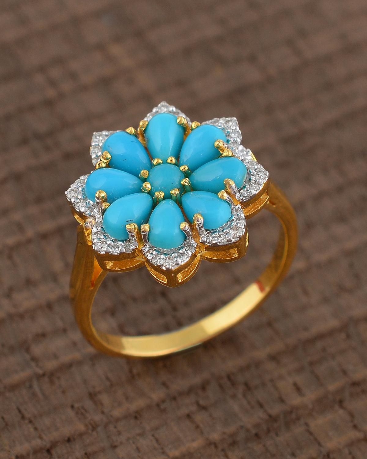 Ringe mit natürlichem Türkis und Diamanten in 14K (Zeitgenössisch) im Angebot