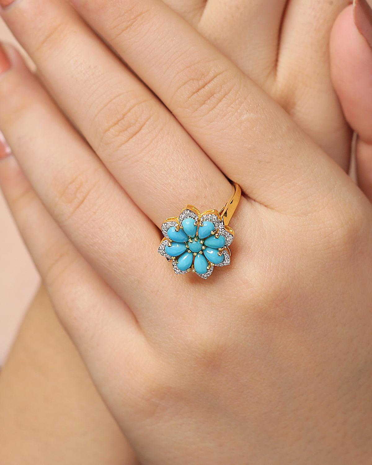 Ringe mit natürlichem Türkis und Diamanten in 14K im Zustand „Neu“ im Angebot in jaipur, IN