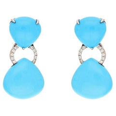 Natural turquoise & diamond stud earring in 18k gold