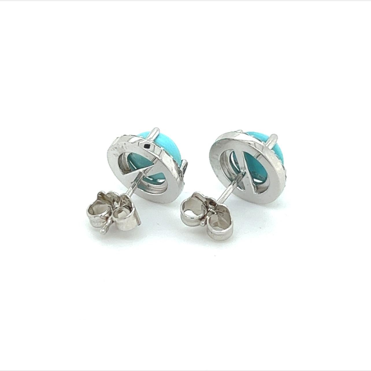 Natural Turquoise Diamond Stud Earrings 14k White Gold 2.95 TCW Certified In New Condition For Sale In Brooklyn, NY