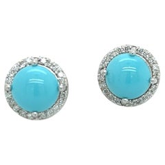Natural Turquoise Diamond Stud Earrings 14K White Gold 4.82 TCW Certified