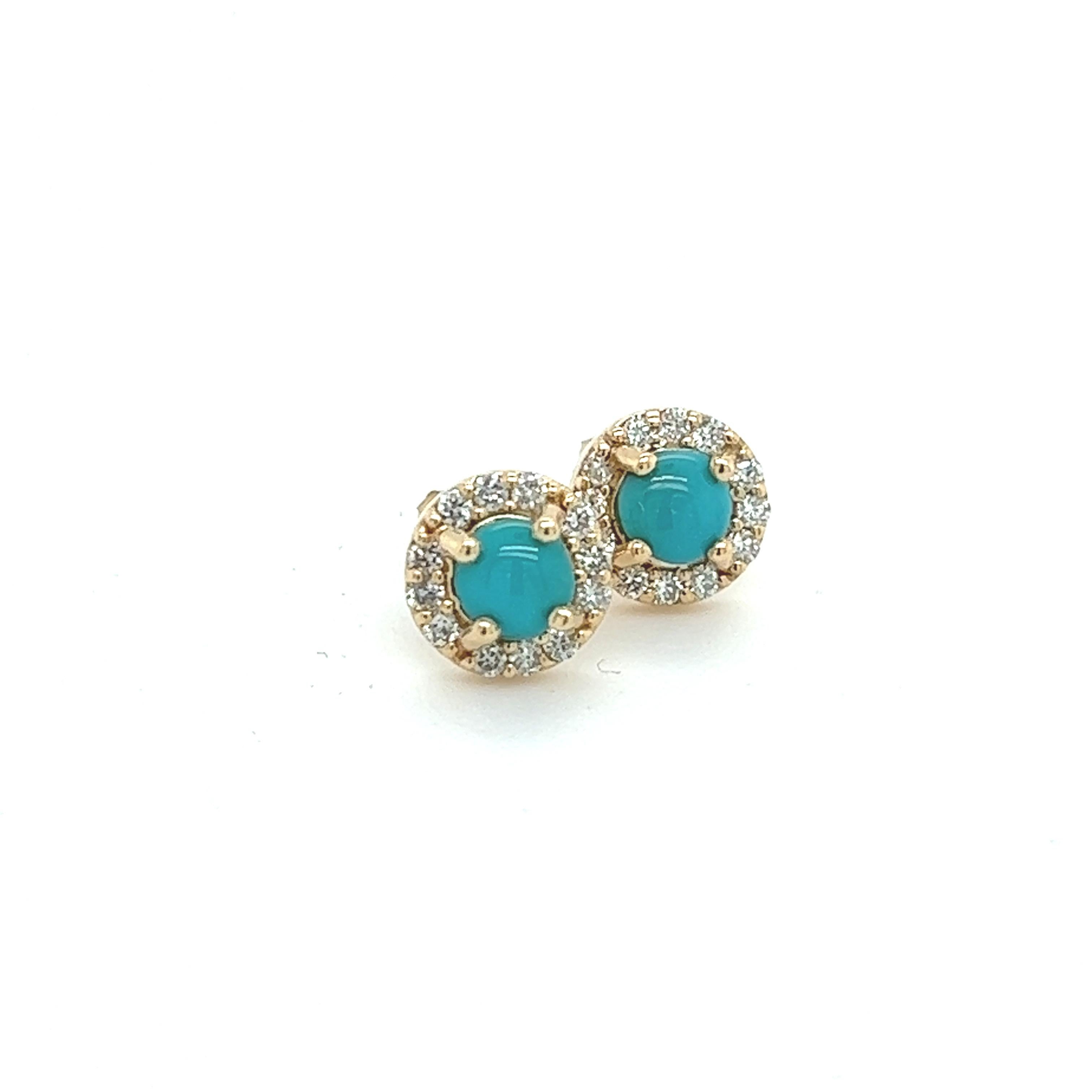 Natural Turquoise Diamond Stud Earrings 14k Yellow Gold 0.65 TCW Certified For Sale 4