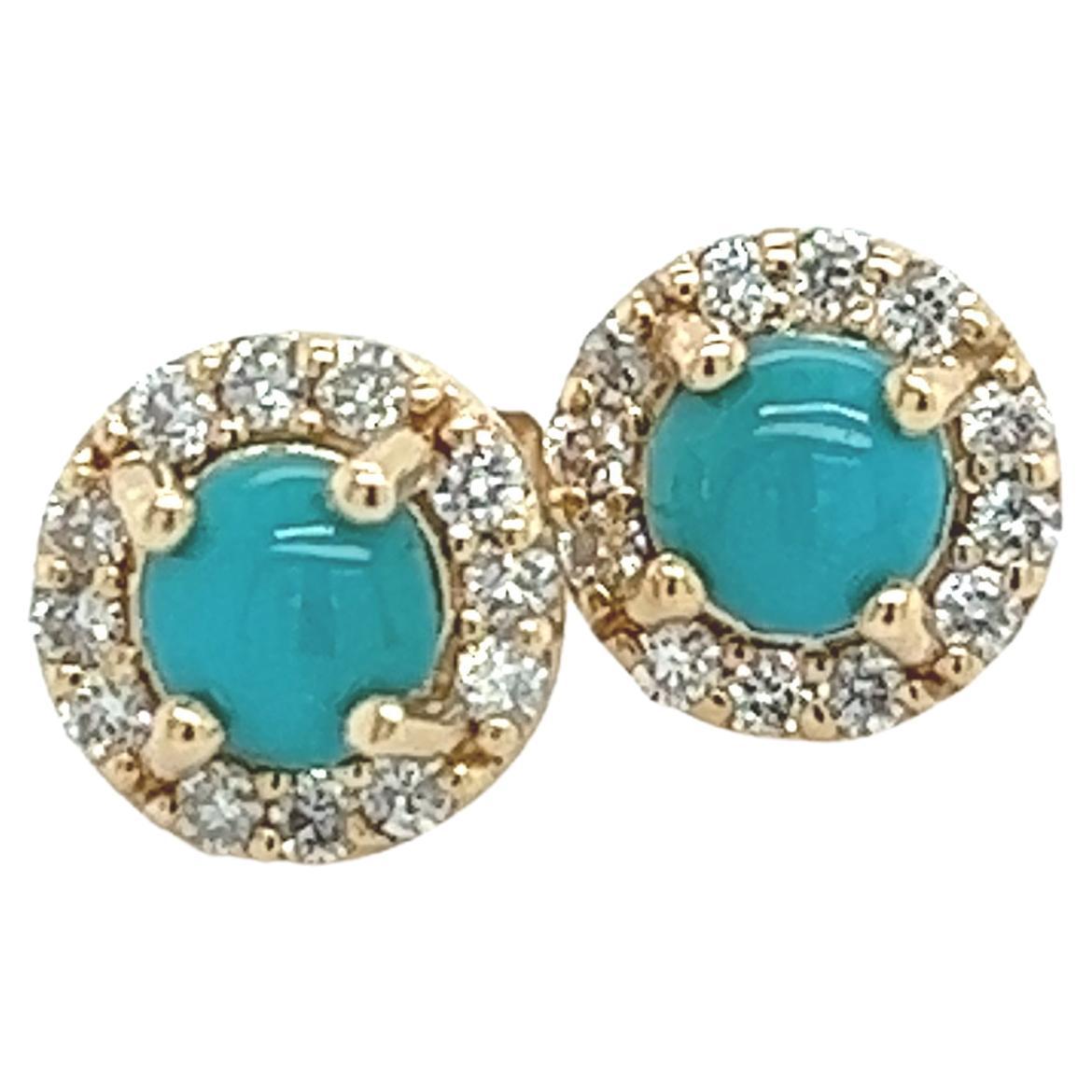 Clous d'oreilles en or jaune 14 carats avec turquoise naturelle et diamants certifiés TCW de 0,65 carat en vente