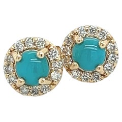 Natural Turquoise Diamond Stud Earrings 14k Yellow Gold 0.65 TCW Certified