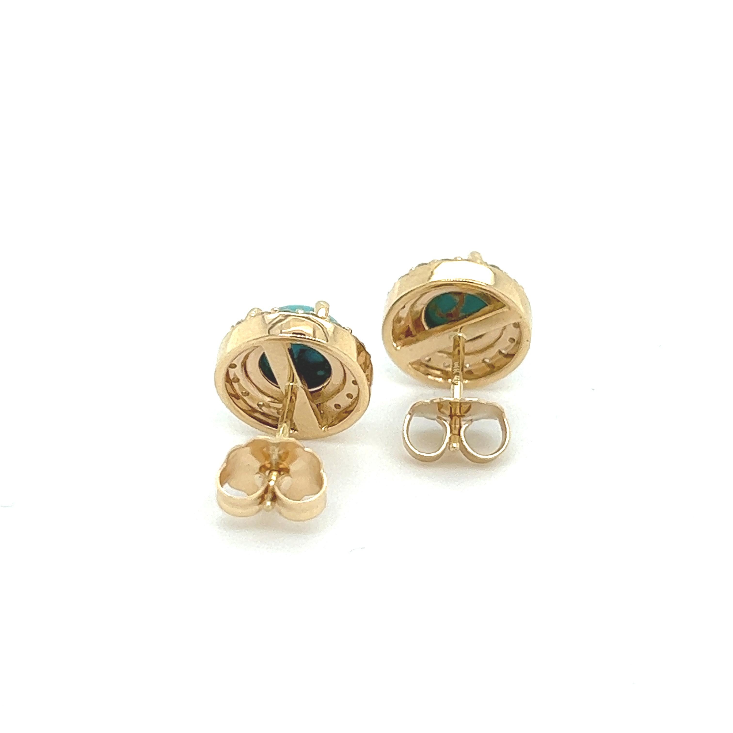 Natural Turquoise Diamond Stud Earrings 14k Yellow Gold 2.18 TCW Certified In New Condition For Sale In Brooklyn, NY