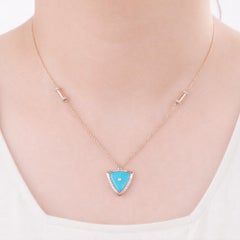 Naturtürkis Diamant Dreieck Anhänger Halskette 14 Karat Rose Gold