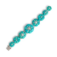 Natural Turquoise Diamond White Gold Bracelet