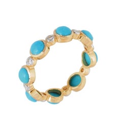 Stunning 14K Yellow Gold Turquoise & Diamond Eternity Ring, 2.10cts