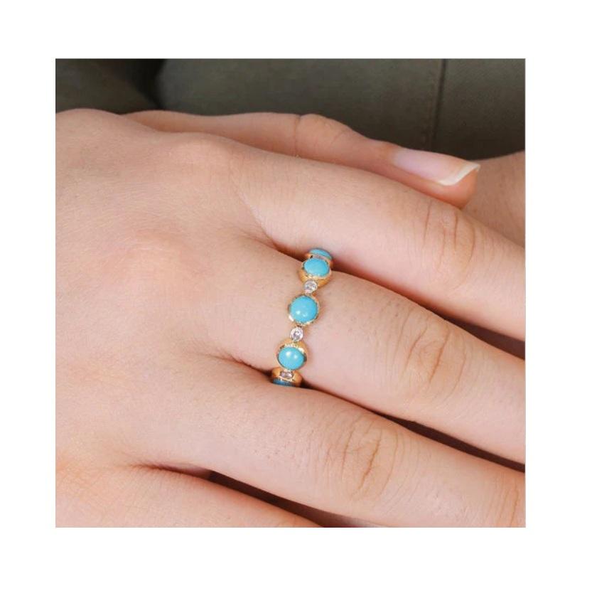 Naturtürkis & Diamanten Ring 14K Gold im Zustand „Neu“ im Angebot in jaipur, IN