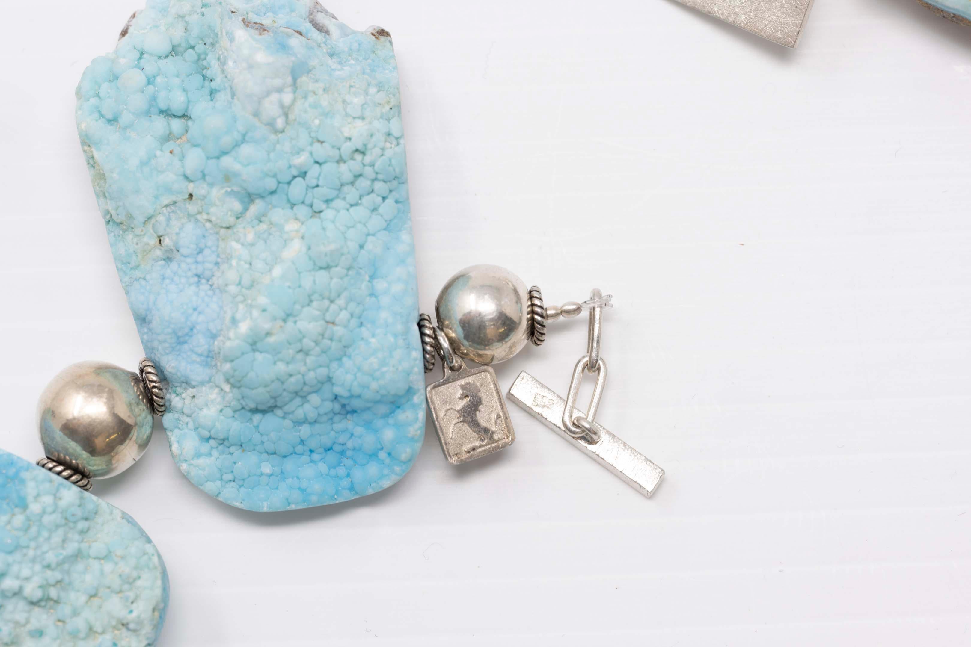 Grezzo Collana in argento e quarzo druzy turchese naturale in vendita