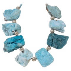 Collier en argent et quartz avec turquoise naturelle et Druzy