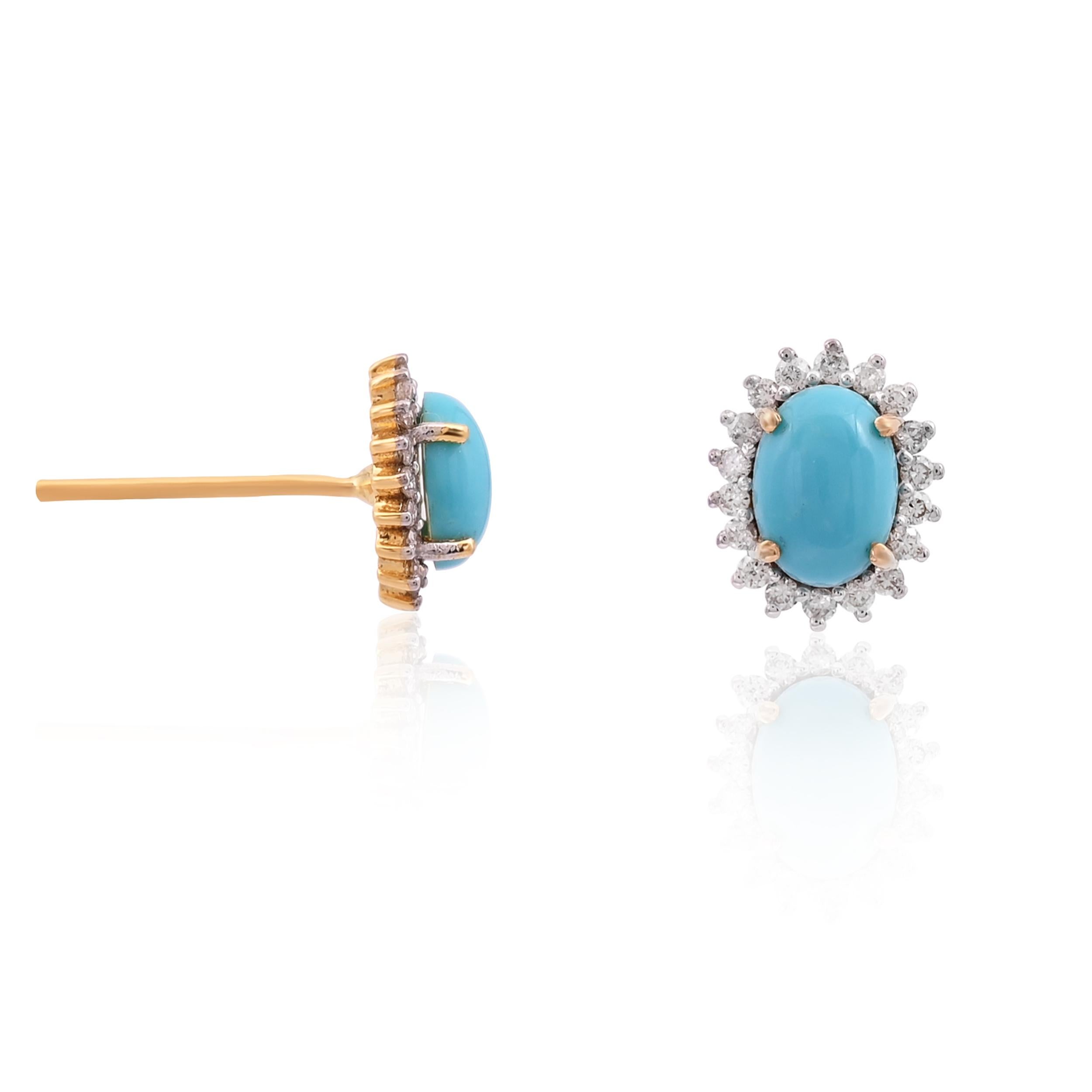 This is a natural Turquoise Earring with Diamond in 18k gold. The Turquoise are very high quality and very good quality diamonds the clarity is vsi and G colour

Turquoise : 2.03 carats
Diamond : 0.32 carats
gold : 2.020 gm

This is a brand new