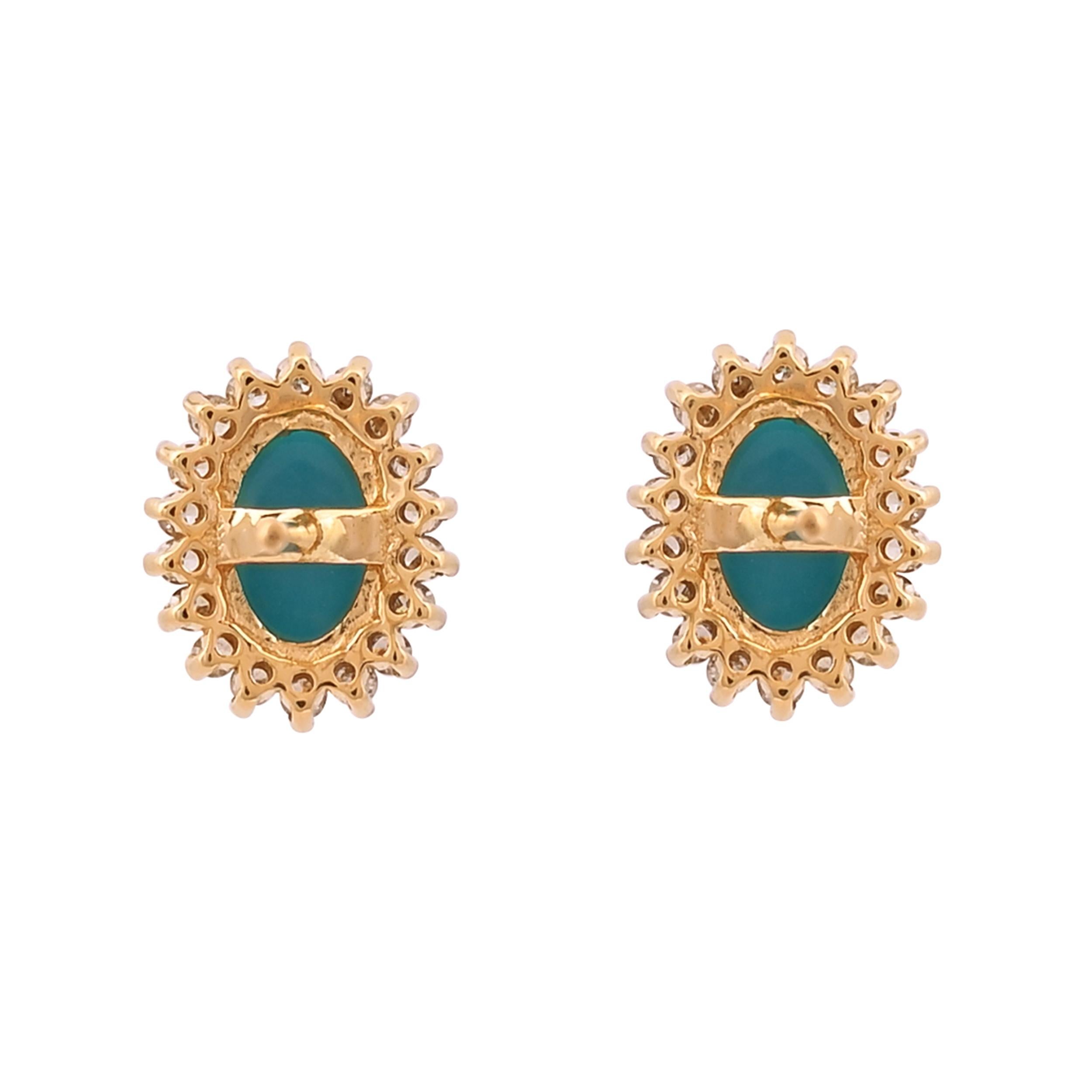 Mixed Cut Natural Turquoise earring with diamond 0.32 cts in 18k gold For Sale