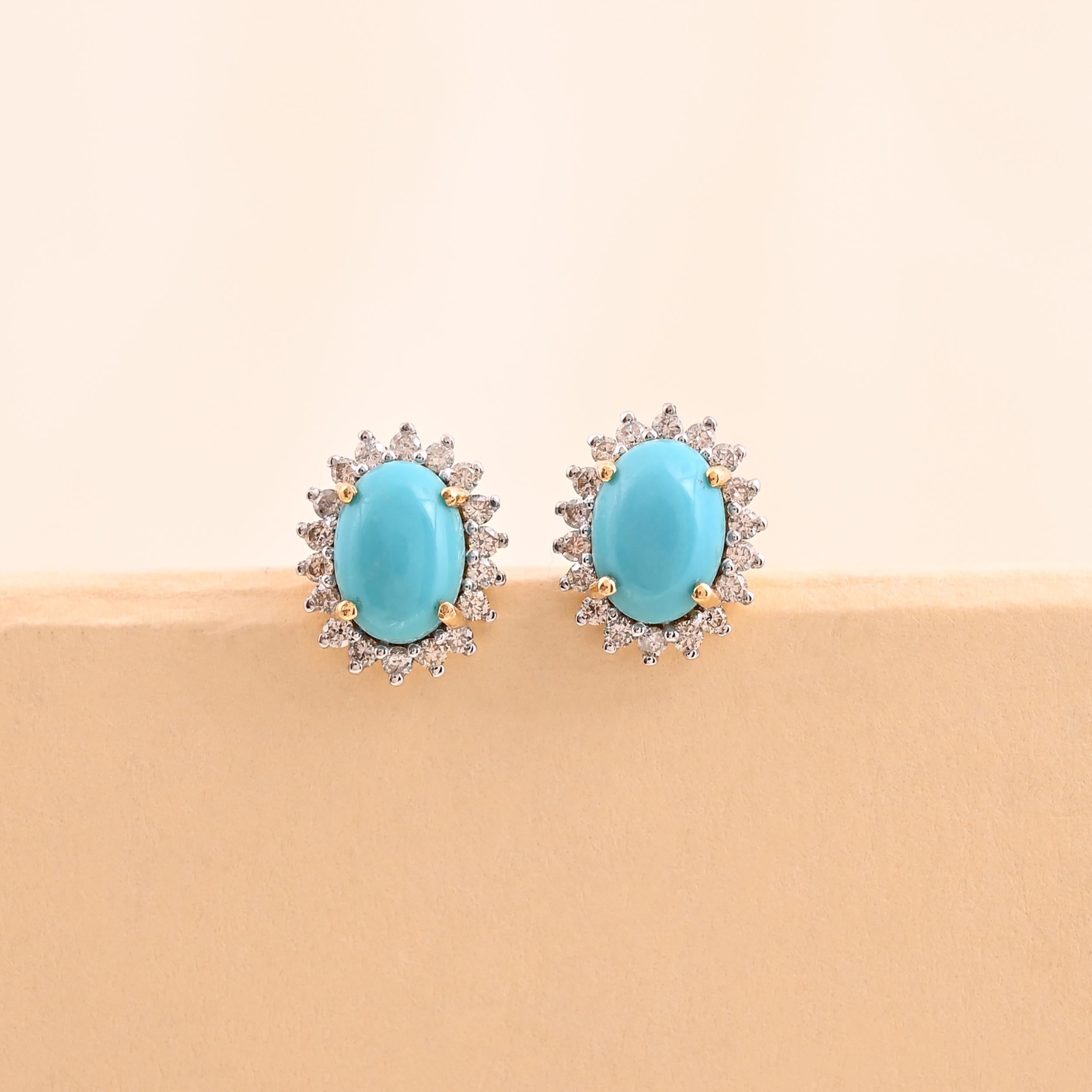 Natural Turquoise earring with diamond 0.32 cts in 18k gold In New Condition For Sale In jaipur, IN