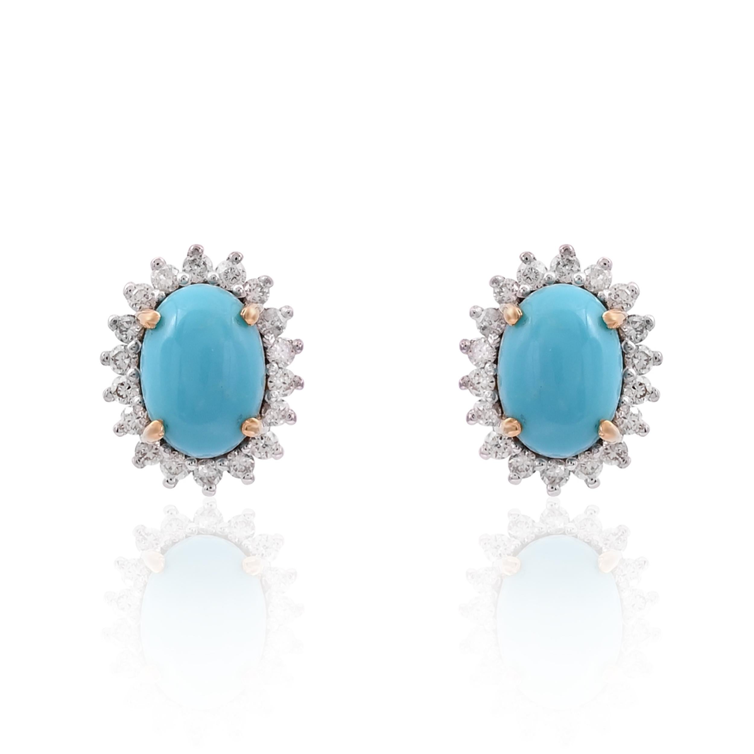 Women's Natural Turquoise earring with diamond 0.32 cts in 18k gold For Sale