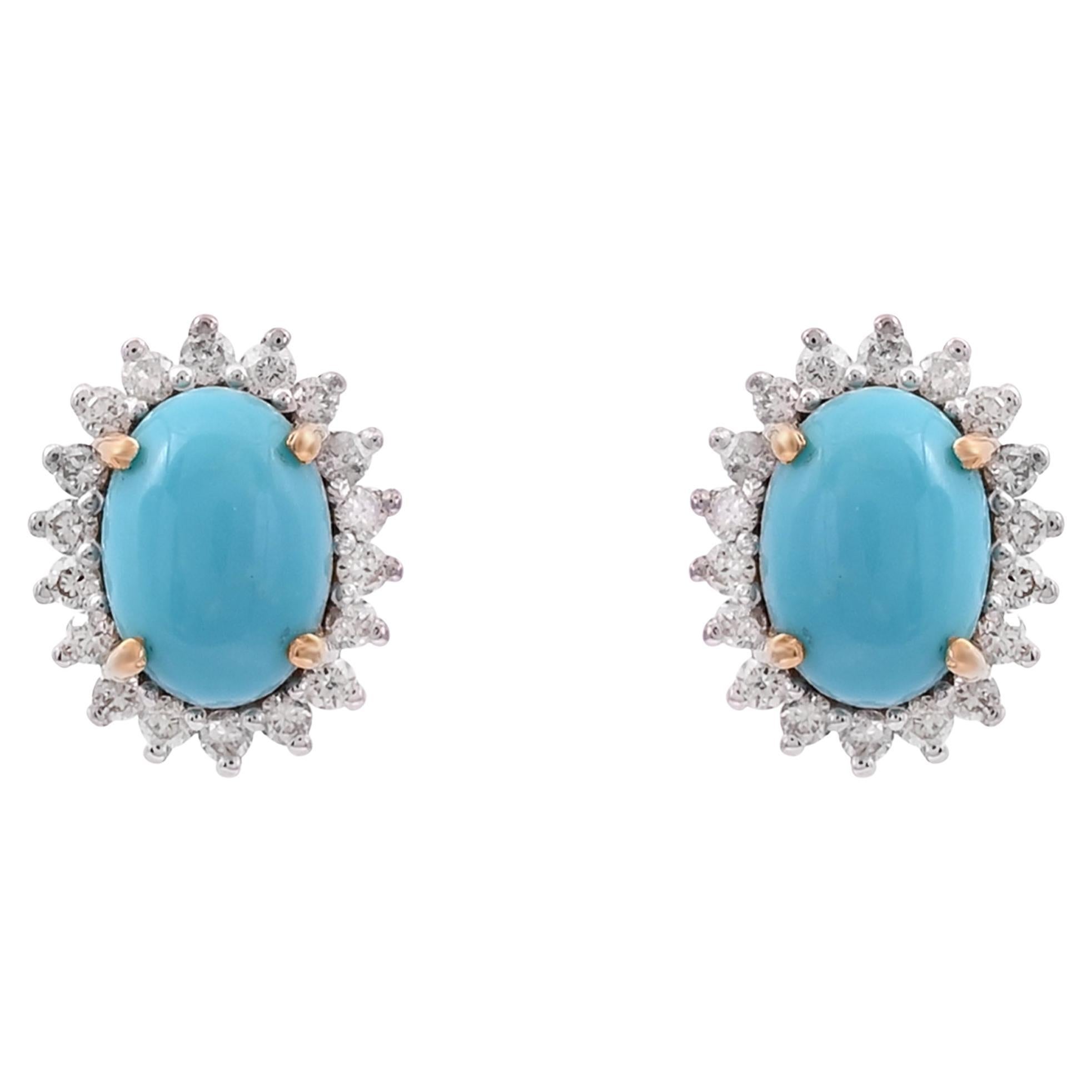 Natural Turquoise earring with diamond 0.32 cts in 18k gold For Sale