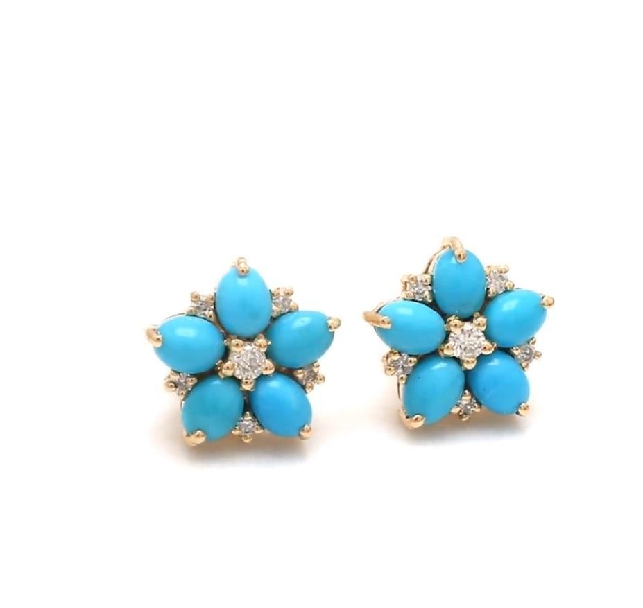 Turquoise diamond big flower earrings studs gold  Natural turquoise marquees cabochon big floral studs gold  Turquoise earrings gold

STONE DETAILS :
✦ Gemstone: Turquoise
✦ Gemstone Type : Natural
✦ Gemstone Size : 4X3 MM
✦ Gemstone Shape : Oval
✦