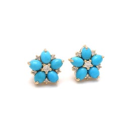 Orecchini con turchese naturale da 1,82 carati e diamanti da 0,18 carati in oro 14k