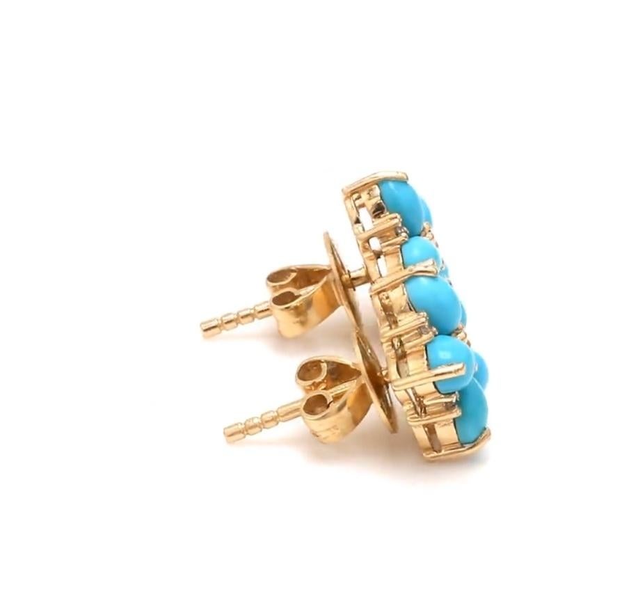 Asscher Cut Natural turquoise earrings in 14k gold For Sale