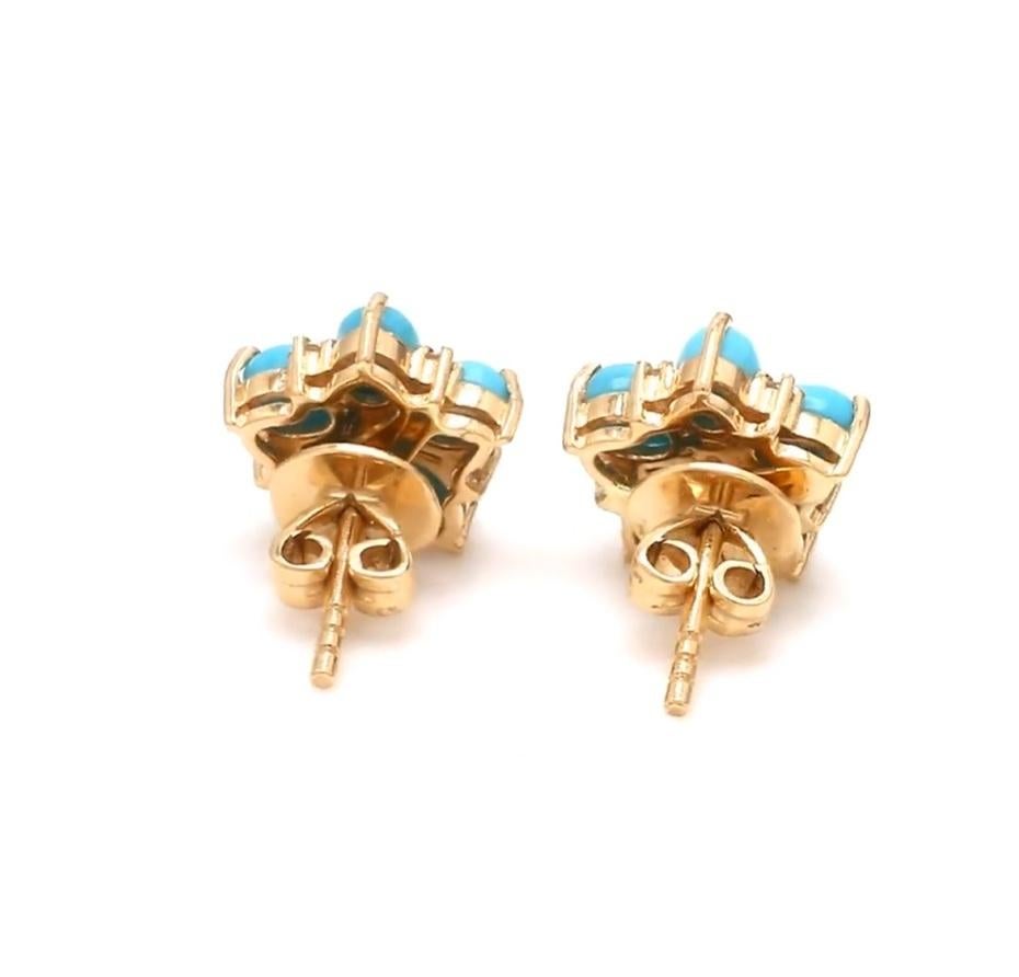 Natural turquoise earrings in 14k gold In New Condition For Sale In jaipur, IN