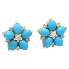 Natural turquoise earrings in 14k gold