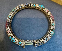 Armreif aus 14 Karat Gelbgold mit natürlichem Türkis, Smaragd, Rubin, Saphir und Perle 41 Gm