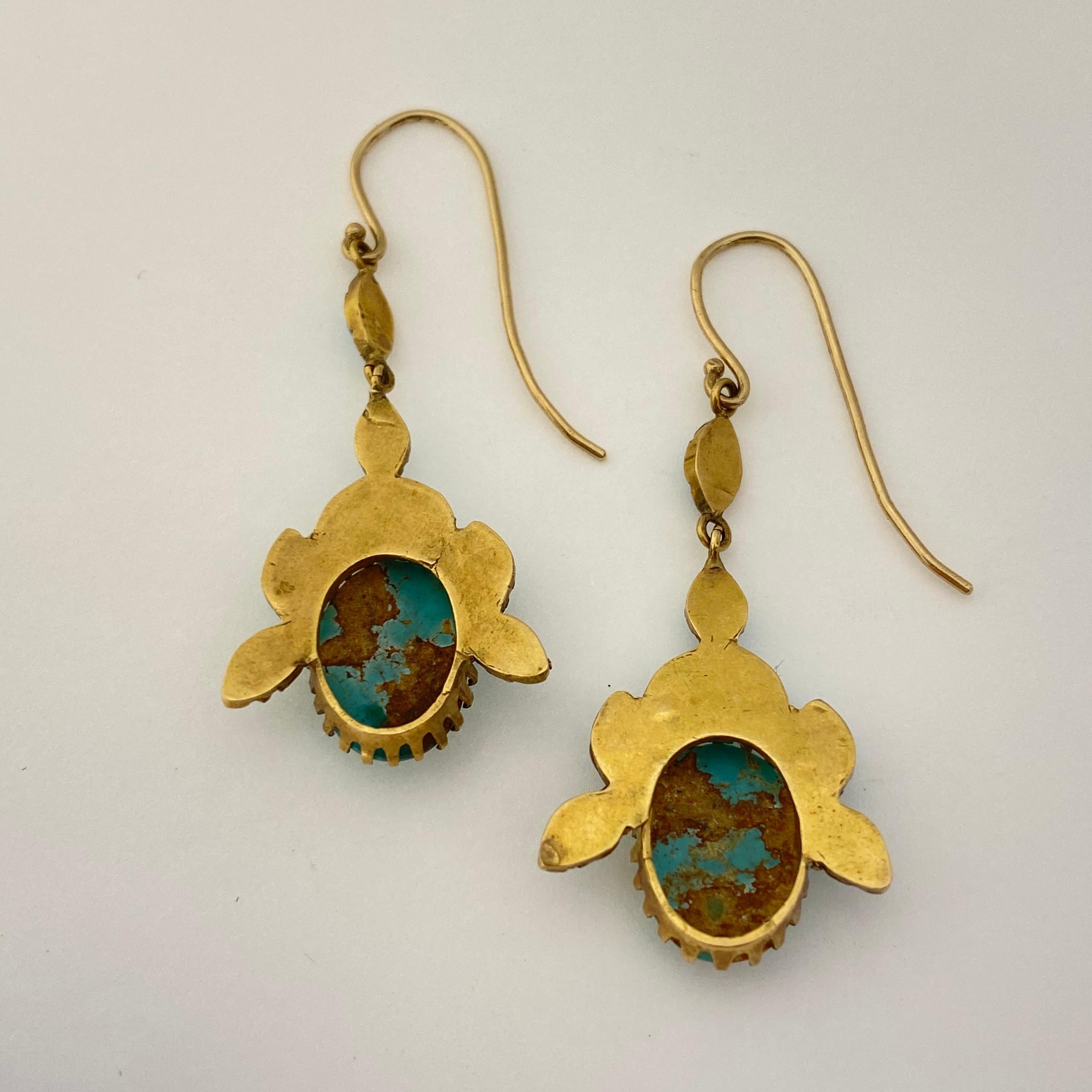 Natural Turquoise Estate Necklace and Earring Suite Set 18 Karat Yellow Gold In Good Condition In Carmel-by-the-Sea, CA