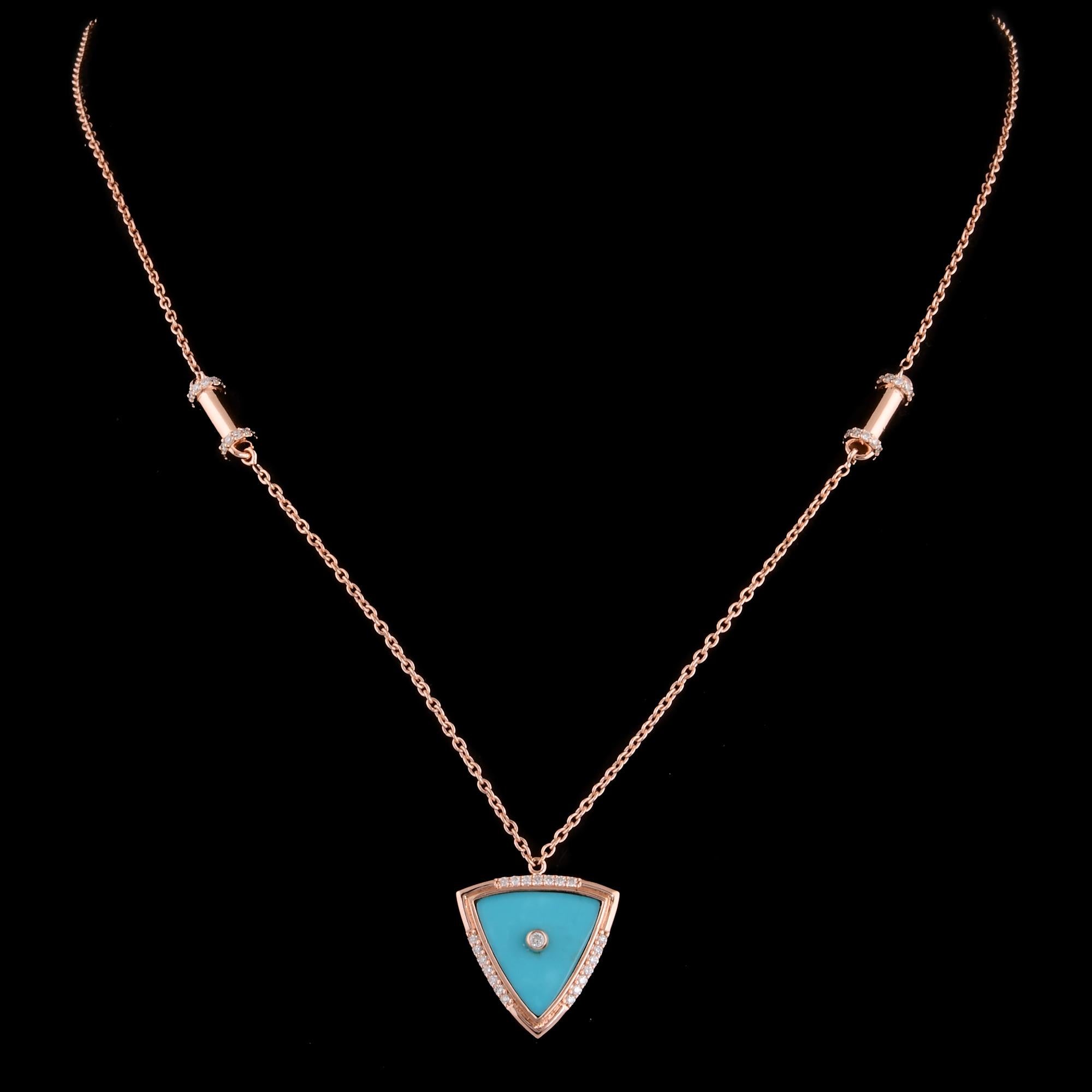 Round Cut Natural Turquoise Gemstone Arrowhead Pendant Necklace Diamond 14 Karat Rose Gold For Sale