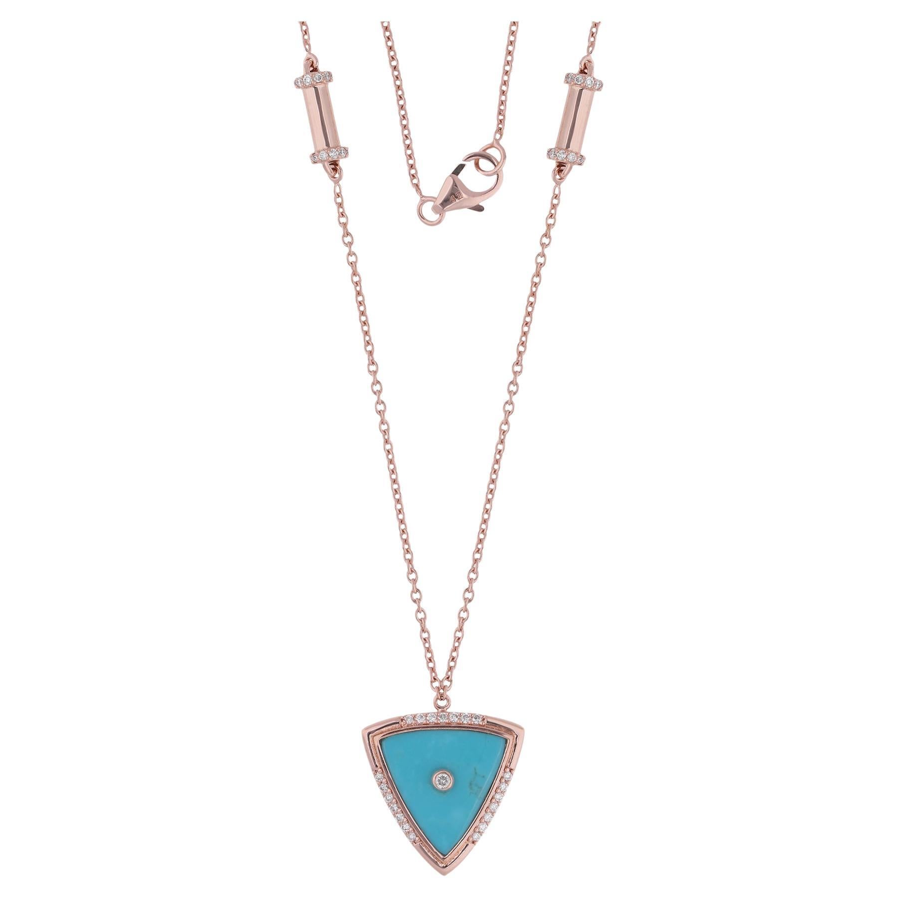 Natural Turquoise Gemstone Arrowhead Pendant Necklace Diamond 18 Karat Rose Gold For Sale