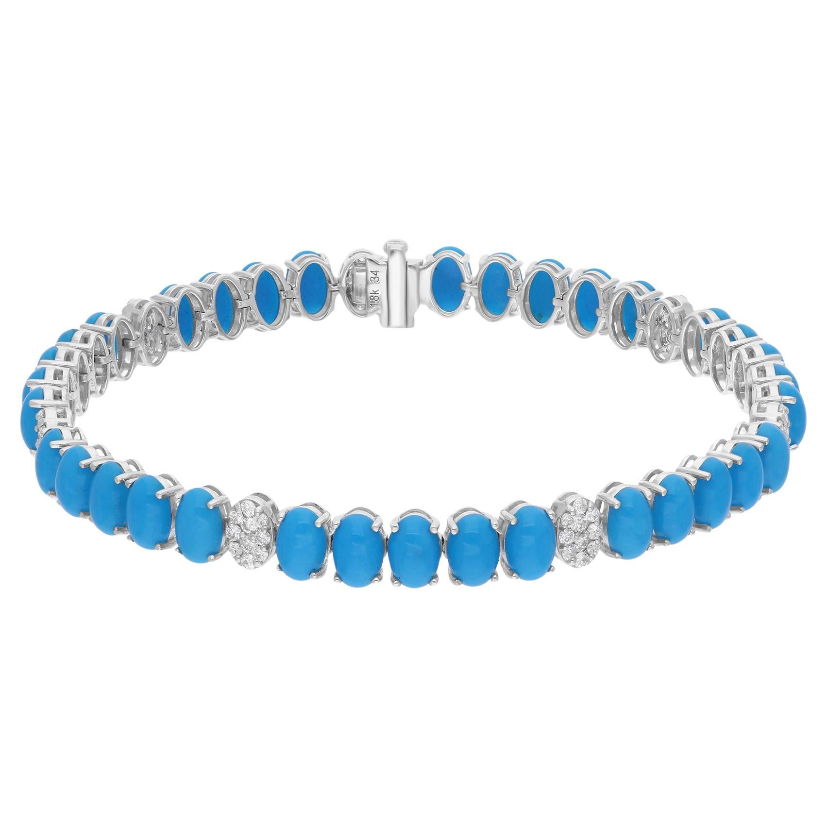 Natürliches Türkis-Edelsteinarmband SI/H Diamant 14 Karat Weißgold Schmuckschmuck (Moderne) im Angebot