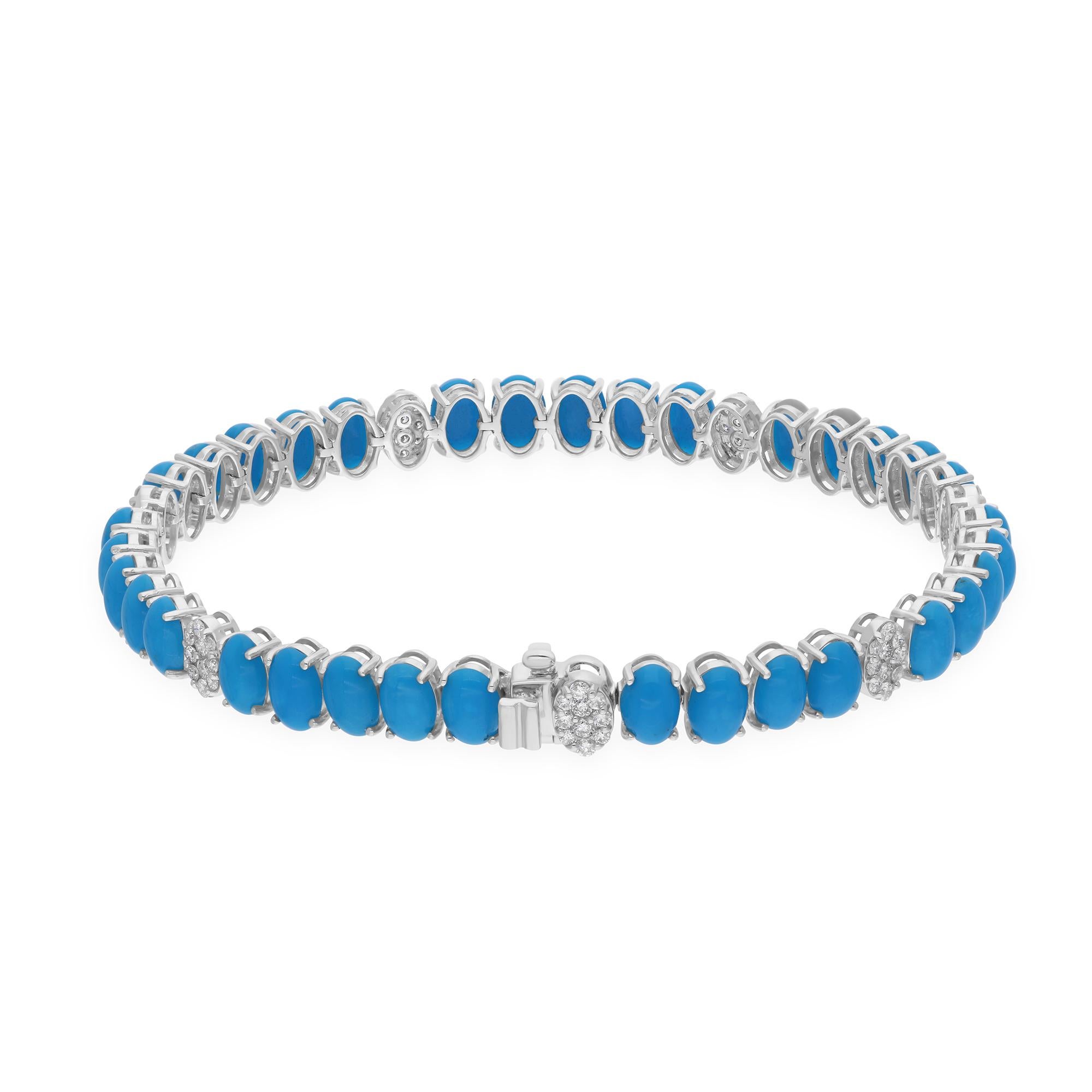 Natürliches Türkis-Edelsteinarmband SI/H Diamant 14 Karat Weißgold Schmuckschmuck (Ovalschliff) im Angebot