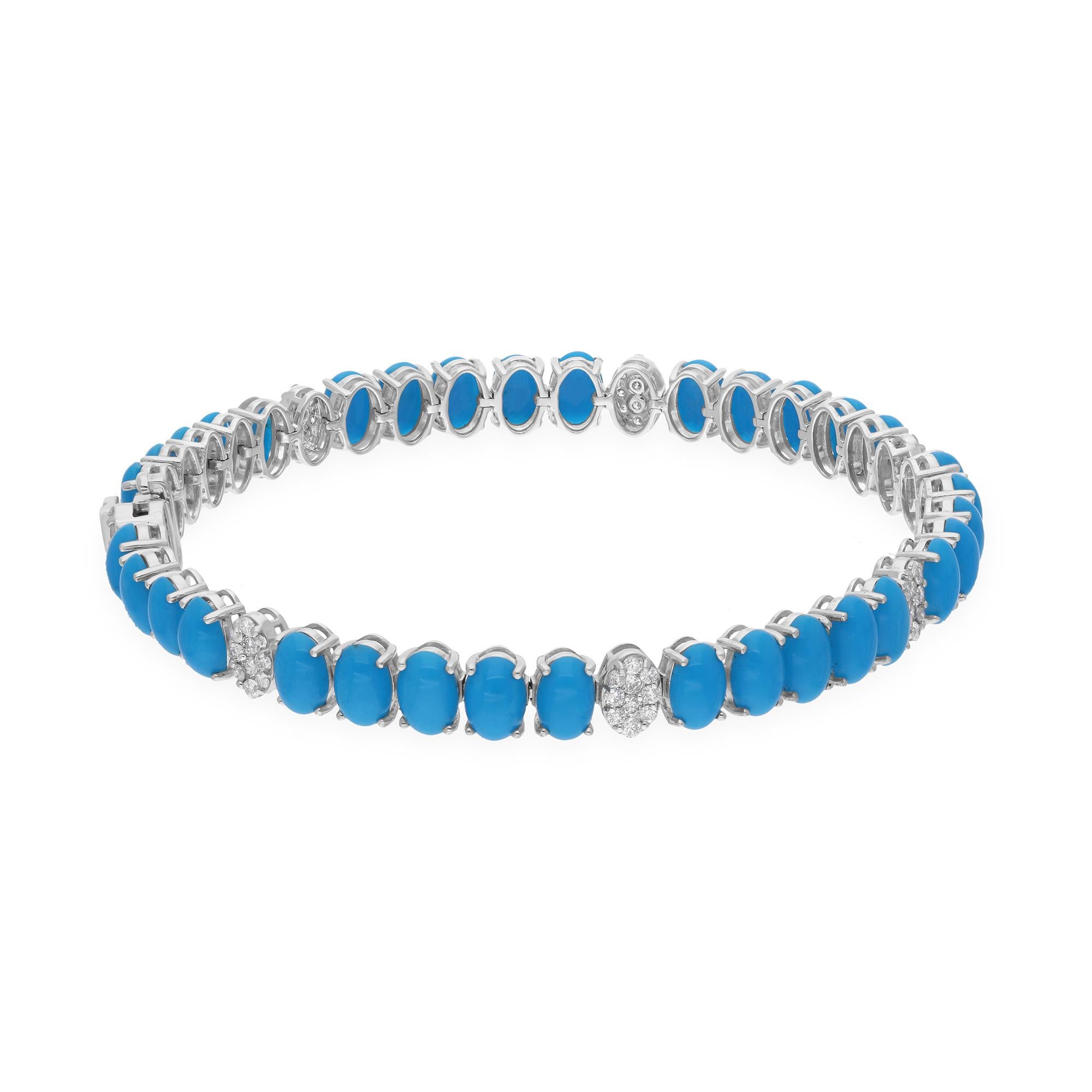 Bracelet en or blanc 18 carats avec turquoises naturelles SI/H et diamants Pour femmes en vente