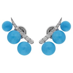 Boucles d'oreilles Turquoise d'Arizona Naturelle Boucles d'oreilles fines Diamant Or blanc 18 carats