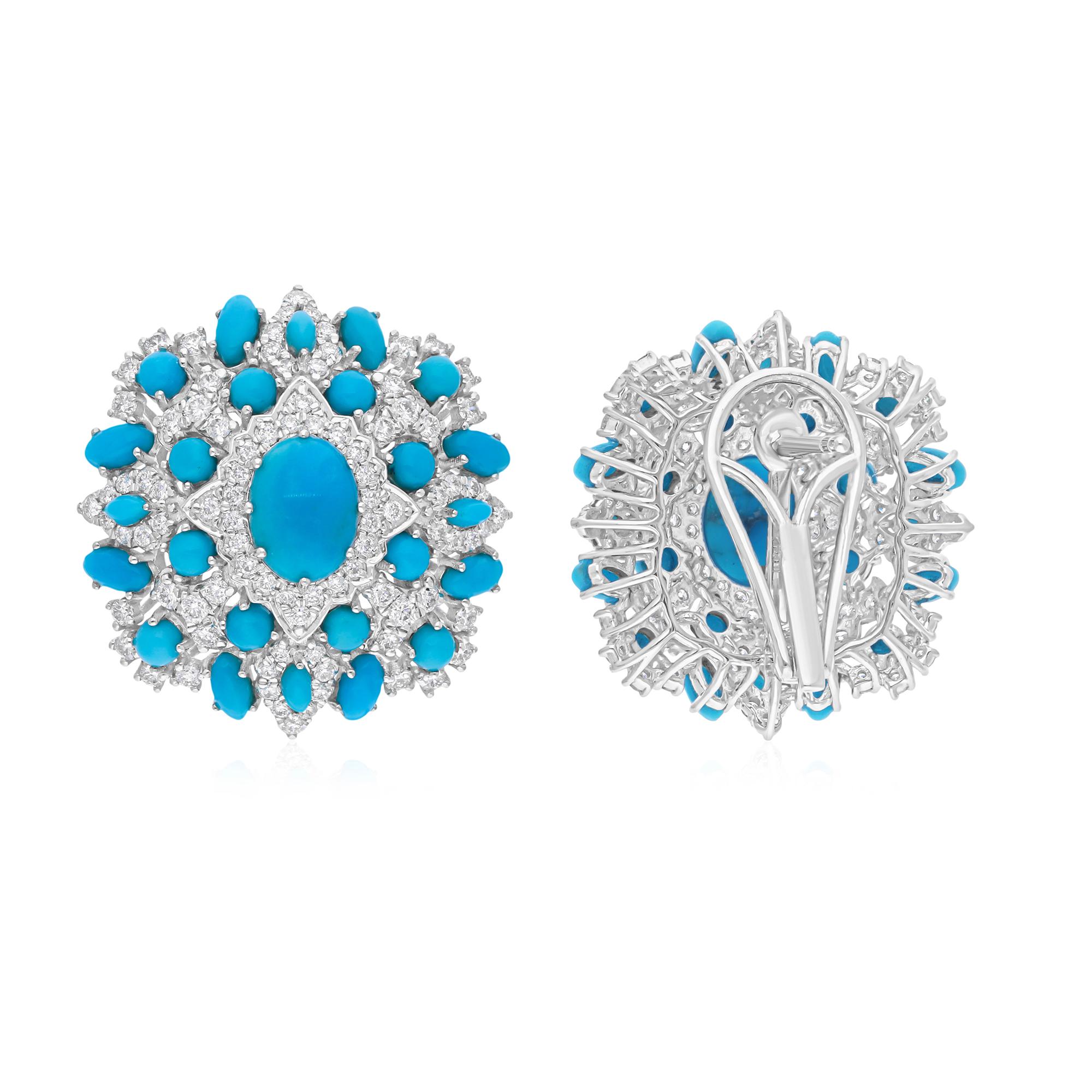 Cast from 14-karat gold, these exquisite earrings are handset with 6.15 carats turquoise gemstone and 1.78 carats of sparkling diamonds.

FOLLOW SPECTRUM JEWELS storefront to view the latest collection & exclusive pieces. Spectrum Jewels is proudly