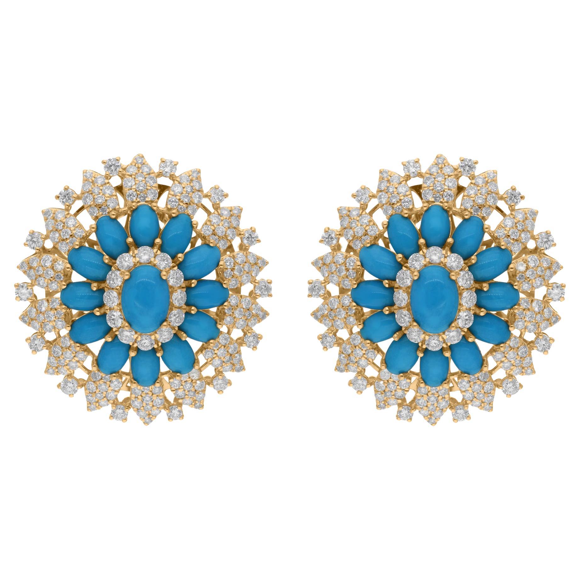 Orecchini con gemma di turchese naturale SI/H Diamante Gioielli in oro giallo 14 carati