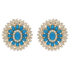 Orecchini con gemma di turchese naturale SI/H Diamante Gioielli in oro giallo 14 carati