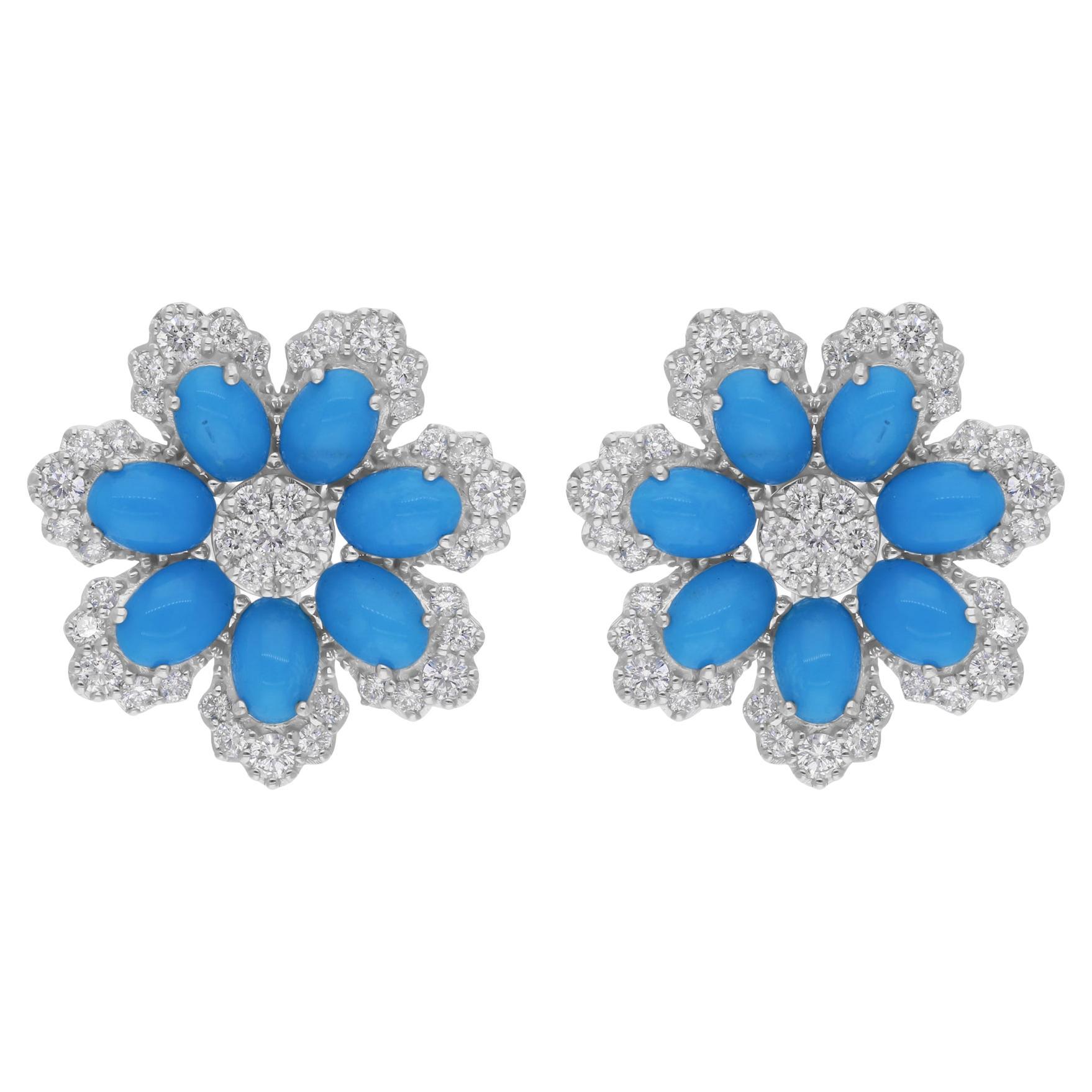 Boucles d
oreilles en or blanc 18 carats avec turquoises naturelles SI/H et diamants