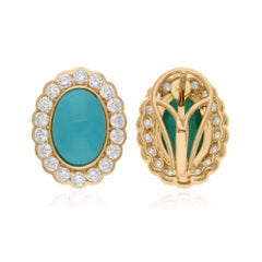 Boucles d
oreilles en or jaune 18 carats avec turquoises naturelles SI/H et diamants