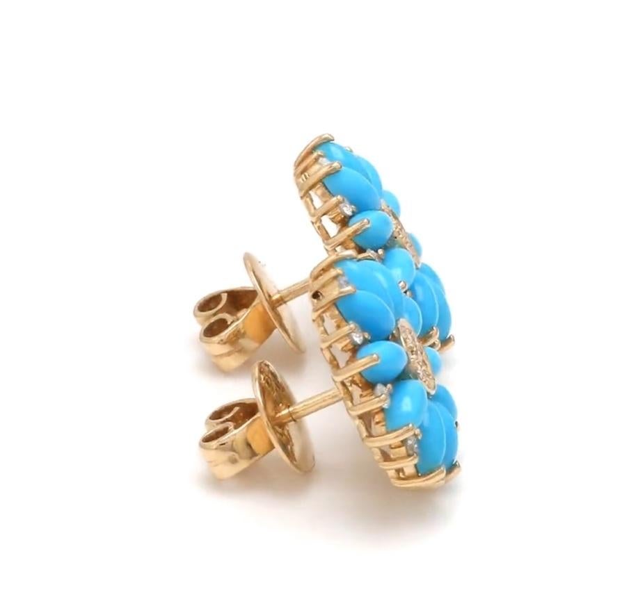 Natural turquoise marquise cabochon studs in 14k gold For Sale 1