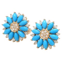 Natural turquoise marquise cabochon studs in 14k gold