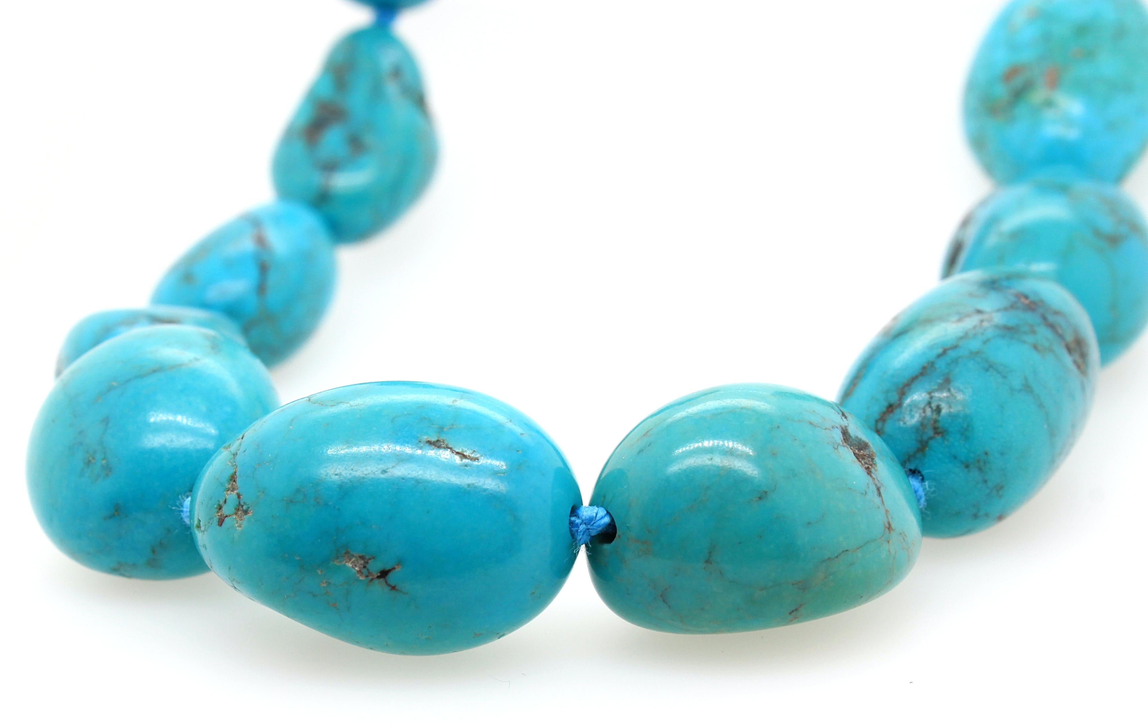 Collier de perles matricielles en turquoise naturelle Excellent état - En vente à Idar-Oberstein, DE