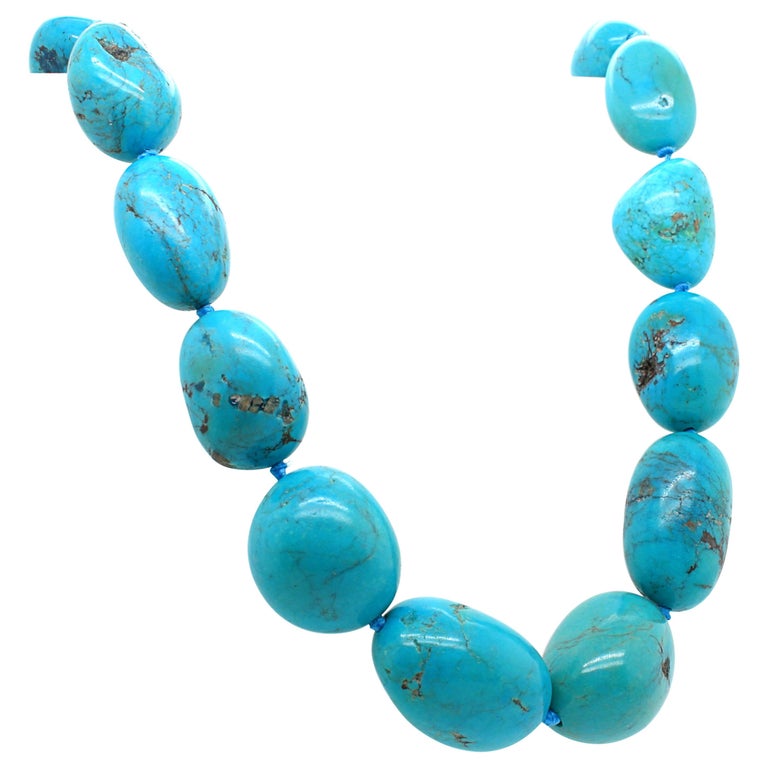 Natural Turquoise Matrix Bead Necklace For Sale at 1stDibs