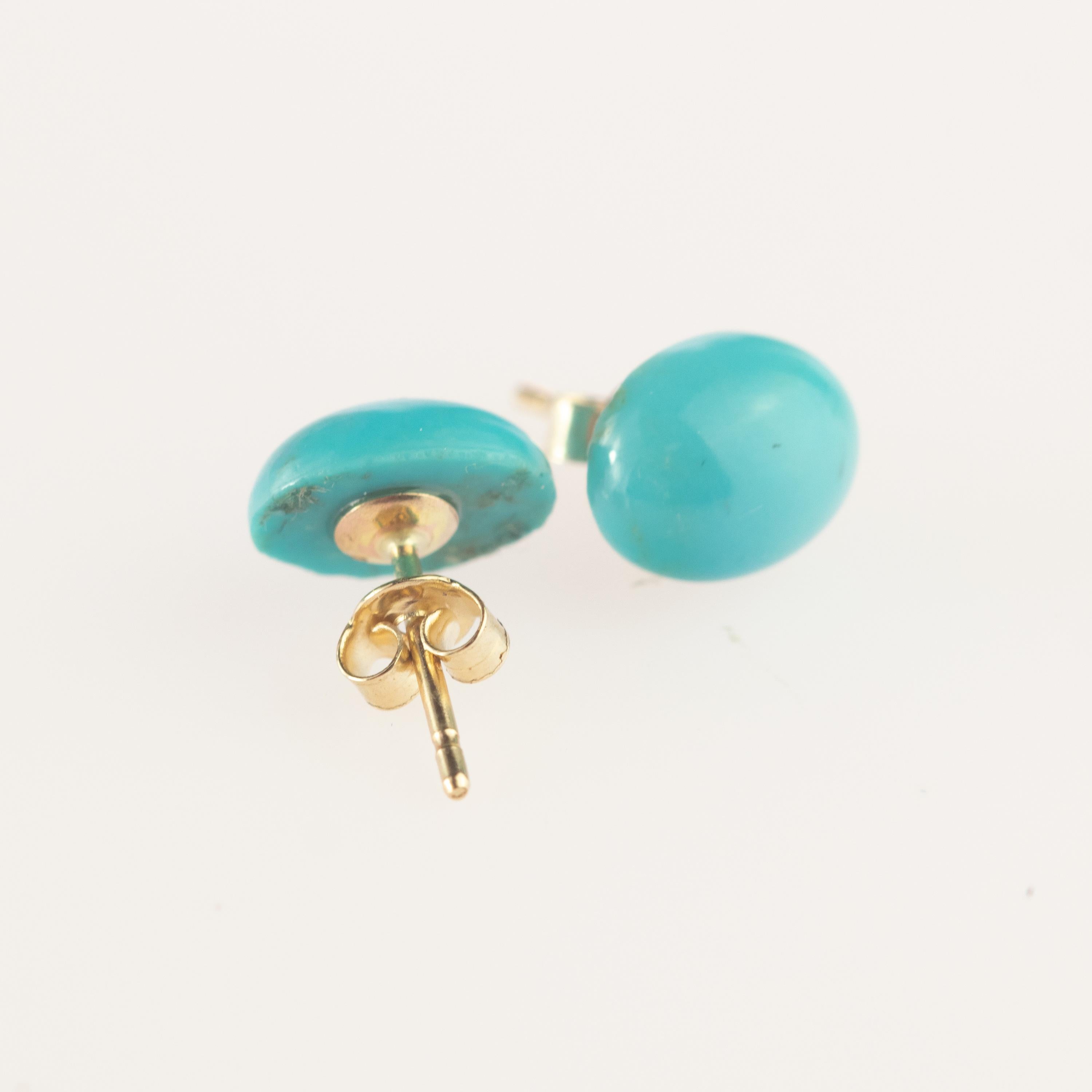 Clous d'oreilles cocktail chics en or 18 carats avec turquoise naturelle ovale cabochon Neuf - En vente à Milano, IT