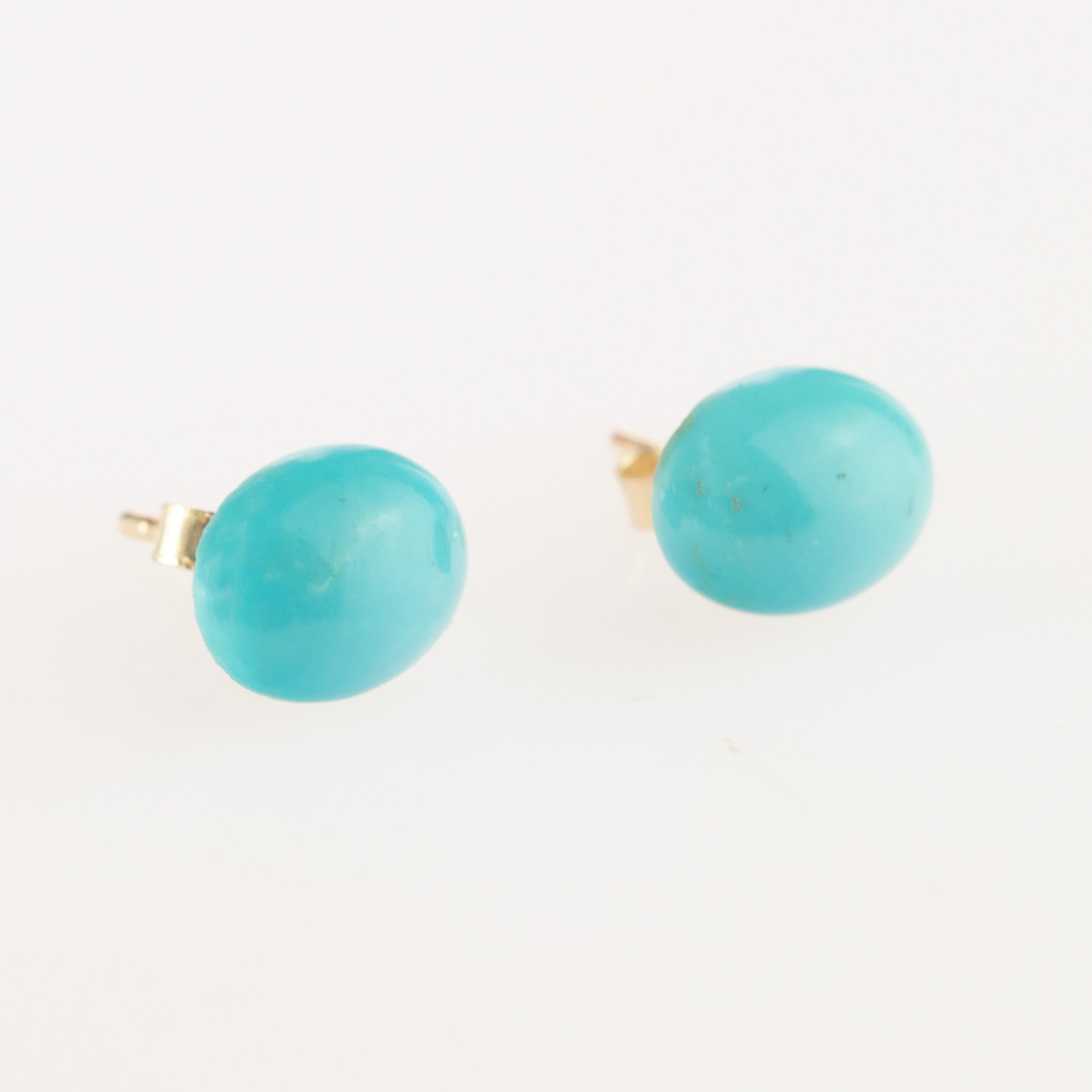 Donna Orecchini da cocktail chic con perno in oro 9 carati con turchese naturale ovale cabochon in vendita