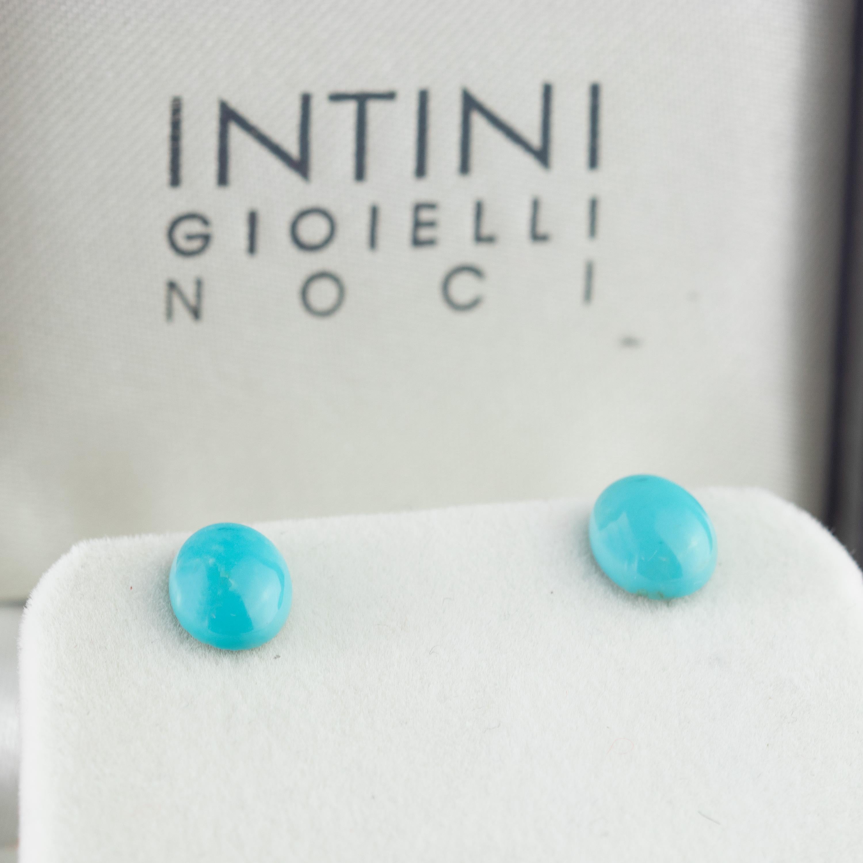 Orecchini da cocktail chic con perno in oro con cabochon ovale in turchese naturale in vendita 2