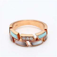 Natural Turquoise and White Pinctada Maxima .09 Carat TW Rose Gold Wedding Band