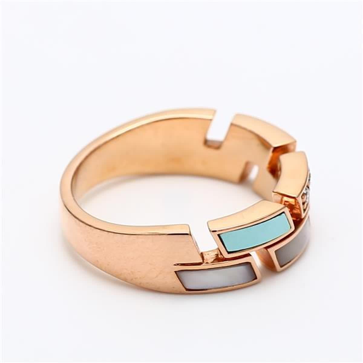 Contemporary Natural Turquoise and White Pinctada Maxima .09 Carat TW Rose Gold Wedding Band For Sale